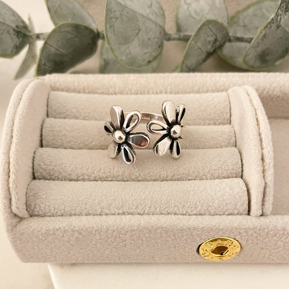 925 Sterling Silver Flower Ring Geometric Floral Ring Dainty Minimalist Ring - Picture 5 of 9